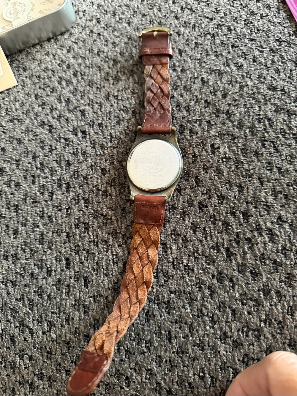 Hard Rock Cafe Brown Braided Leather Men's Watch with Brass-Tone Case